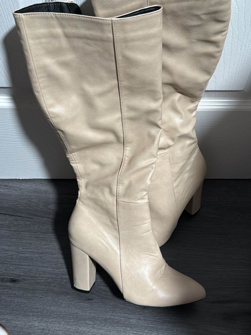SHEIN Cream Knee-High Block Heel Boots